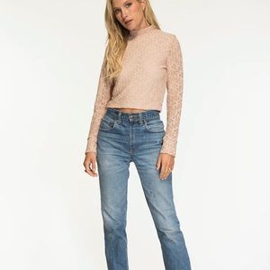 NIGHTCAP Free People cropped lace mock turtleneck top in petal pink S